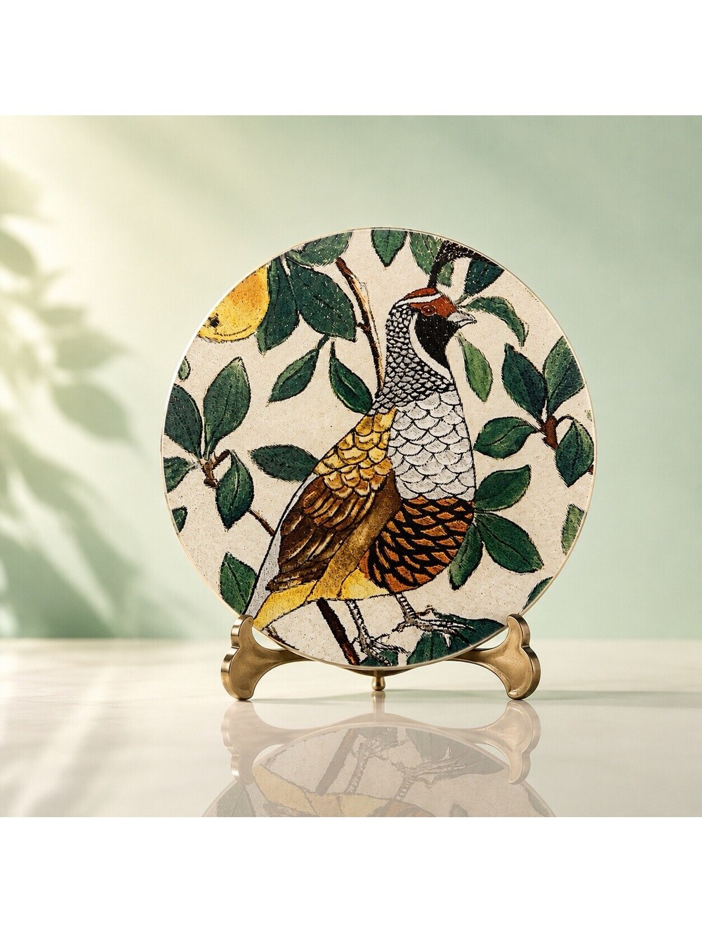 Pottery Barn 2000s Tempered Glass Trivet Partridge In A Pear Tree, 8"